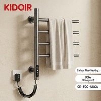 KIDOIR Porte-serviettes chauffant électrique mural moderne en bronze canon, séchoir de salle de bain 4 barres avec contrôle intelligent de la température IPX4 CE