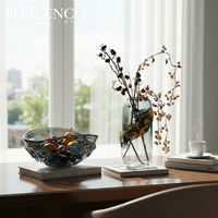 Vase en verre haut de gamme Flolenco, vert dégradé, style moderne, bol à fruits irrégulier effet craquelé pour décoration de table centrale à la maison