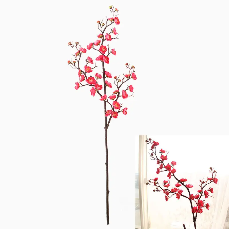 Plantas de ciruela de rama larga estereoscópica simulada, flores artificiales para decoración, casi naturales, paquete de 1