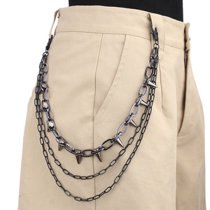 Chaîne de taille unisexe Yueli en alliage de zinc avec rivets à pointes, chaîne de corps multicouche style Hip Hop Punk décontracté pour accessoires de jeans - Product Image 4