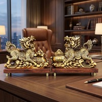 Paire de figurines Qilin en cuivre, thème Dragon, ensemble de statues métalliques traditionnelles chinoises pour la décoration de bureau à domicile, cadeau d'affaires