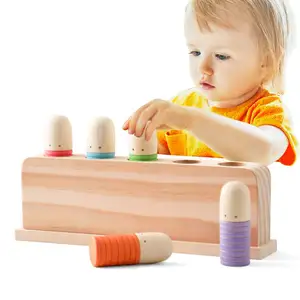 Montessori Toy Colorful Matching Preschool Learning Educational Pop Up Toy Multicolor Puppets Wooden Color Sorting Toys For Kids