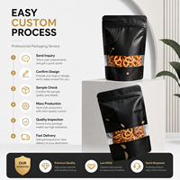 Sachets Doypack Personnalisés Noir Mat avec Fenêtre Transparente, Fermeture Zip Refermable et Dorure à Chaud pour Snacks