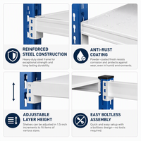 Étagère de rangement métallique bleue à 4 niveaux, haute capacité, durable, système de rayonnage en acier blanc à longue portée, hauteur réglable, robuste
