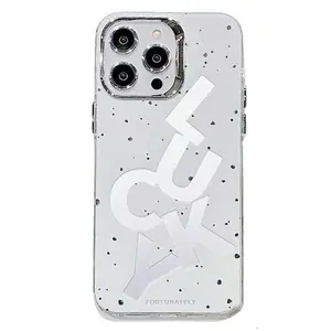 INS Fashion White Lucky letters Plating Silver Camera Protective Cover Hard Case For iPhone 15 Pro Max 11 12 13 14 for iphone15