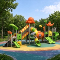 Structure de jeu extérieure pour enfants avec toboggan combiné, décor pieuvre et toboggan tubulaire, pour écoles maternelles et parcs, qualité commerciale
