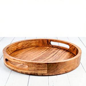 Plateau de rangement et décoratif rond de grande taille, finition bois naturel, matériau en résine, pour la maison, l'hôtel, le restaurant, prix très bas - Product Image 1