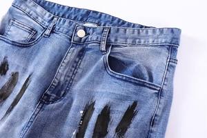 <span class=keywords><strong>Trapo</strong></span> pintado con aerosol con agujeros Hombres Jeans Denim Tapered Custom Baggy Jeans Quality Jeans - Product Image 4