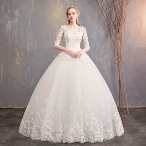 Vestido de Novia al por Mayor Nuevo con Hombros Descubiertos, Sencillo, de Media Manga, de Encaje, Largo hasta el Suelo, Ligero - Product Image 2