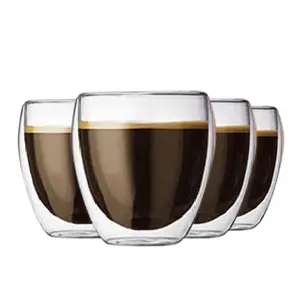 Vendita calda 2.7oz 80ml personalizzato 80ml resistente al calore doppio strato di vetro tazza di acqua per caffè Espresso