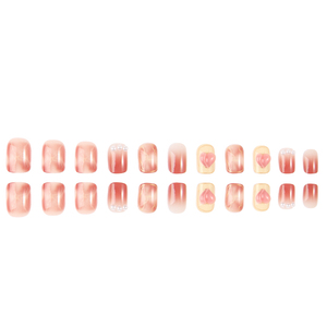 Ongles à presser romantiques rose dégradé courts carrés, <span class=keywords><strong>faux</strong></span> ongles avec cœur 3D et perles, réutilisables, directement <span class=keywords><strong>de</strong></span> l'usine - Product Image 3