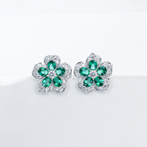 925 silver emerald <b>earrings</b> with five petal flower light luxury <b>earrings</b> - Product Image 1