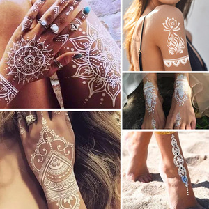 <b>White</b> <b>Lace</b> Tattoo Sticker Temporary Henna Design For Hand Body Art Indian Style PET Film Digital Printing One Size - Product Image 3