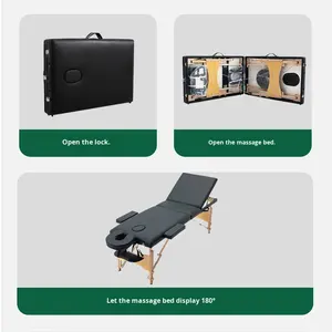 Lit de <span class=keywords><strong>massage</strong></span> pliable en bois à trois volets portable, design moderne, usage polyvalent, lit de physiothérapie de médecine traditionnelle chinoise - Product Image 3