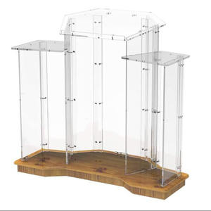 Podio con Base de <span class=keywords><strong>Madera</strong></span> y <span class=keywords><strong>Atril</strong></span> de Acrílico Transparente, Púlpito, Construcción de 3 Niveles - Product Image 6