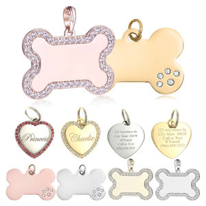 कस्टम डायमंड पालतू कुत्ते बिल्ली टैग आईडी हड्डी के दिल के आकार में गैंडा प्लेटें उत्कीर्ण नाम और पेटको और आईडी एक्सेसरीज़ के लिए संपर्क जानकारी - Product Image 1