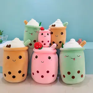 Venta caliente Linda bebida de fresa juguete de peluche suave helado leche té felpa Boba té juguete Boba Plushie almohada