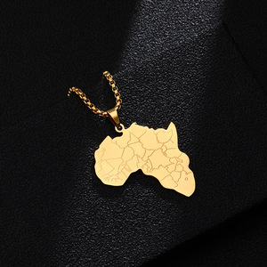 Collares con colgante de mapa de África DE PAÍS DE ACERO INOXIDABLE estilo hip-hop de alta calidad, joyería de Color dorado para mujeres y hombres - Product Image 5