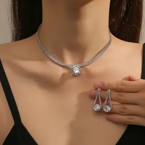 新到宝石氧化锆珠宝套装女性项链和耳环套装耳环和项链婚礼珠宝套装conjuno de jo