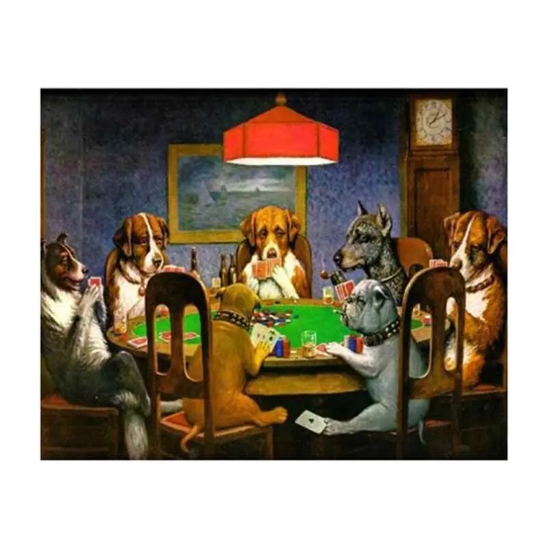 संख्याओं द्वारा ड्राइंग पशु शतरंज और कार्ड कमरे कुत्ते दीवार कला Diy घर सजावट के लिए संख्याओं द्वारा Frameless पेंटिंग