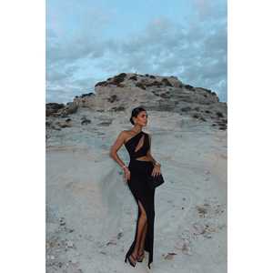 Robe de bal noire Narcisa ODM, robe de soirée romantique en polyester brodée de paillettes, longueur au sol, style de fête, courte, avec perles/appliques, taille XL - Product Image 3