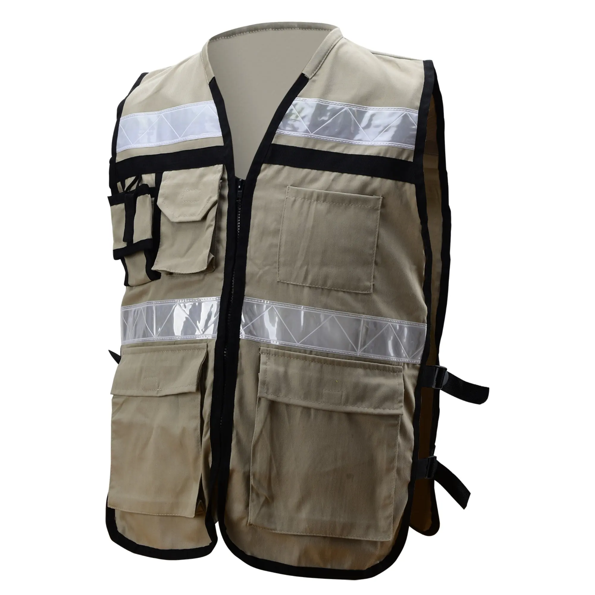 Colete de segurança ajustável para pesca/caminhadas/caminhada de algodão, roupa de trabalho com vários bolsos, chaleco seguro ajustável e respirável de alta visibilidade