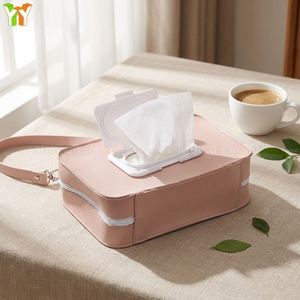 Porte-lingettes promotionnel portable en cuir PU gaufré moderne pour bébé, boîte à lingettes rechargeable, étui à mouchoirs facile à ouvrir et à fermer - Product Image 3
