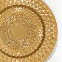 Assiette de présentation en plastique PP double couche, dorée par poudrage, motif soleil diamanté en relief, pour banquets et mariages