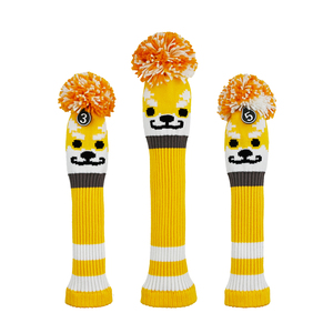 Ensemble de housses de clubs de golf tricotées, motif Shiba Inu jaune, logo personnalisé, pompon, motif écossais - Product Image 1