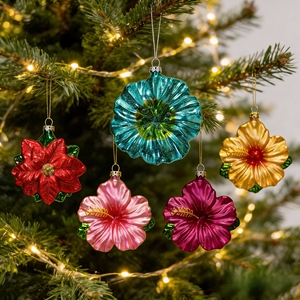 Decorazione Natalizia in Vetro a Forma di Ibisco, Edizione Limitata, Colori Assortiti, Ornamento da Appendere, Regalo per le Festività - Product Image 1
