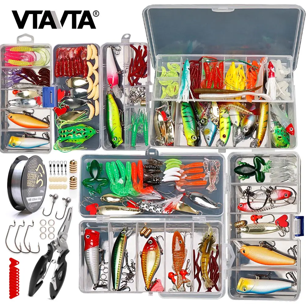 wholesale fishing lures kit with plastic box multiple mix black minnow crankbait soft lure wobbler set