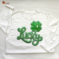 Patchs thermocollants brodés personnalisés pour vêtements, motif trèfle à quatre feuilles et sequins brillants, collection Saint-Patrick 2026