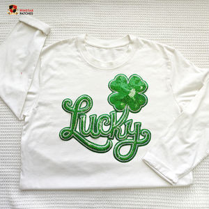 Новые нашивки-аппликации на одежду с крупными блестящими пайетками в виде клевера на День Святого Патрика, <span class=keywords><strong>2026</strong></span> год - Product Image 6