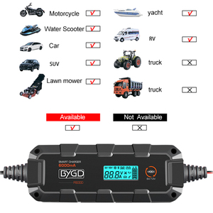 <span class=keywords><strong>Chargeur</strong></span> de <span class=keywords><strong>batterie</strong></span> de <span class=keywords><strong>voiture</strong></span> intelligent BYGD F6000 à 8 étages, 6000 mA, 6 V/12 V, WET/GEL/MF/CA/EFB/AGM/Lithium, écran LCD intelligent, noir, résistant à la chaleur, 0 V - Product Image 5