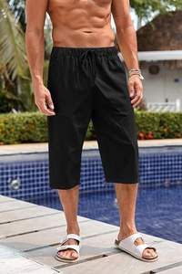 กางเกงครอปผ้าฝ้ายและผ้าลินิน <span class=keywords><strong>M</strong></span>-3XL โอเวอร์ไซส์กางเกงกีฬาขากว้างหลวมกางเกงขาสั้นทอเอวกลางลายเป็นมิตรต่อสิ่งแวดล้อม - Product Image 6