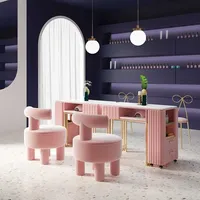2023 JIYOU salon de beauté minimaliste moderne table double nail art table et chaise or fer pied couverture combinaison marbre