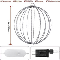 Boule de lumière LED suspendue pour jardin de noël 160 LED 12 grandes sphères de cadre en fer avec 8 modes de scintillement