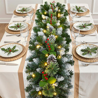 Guirlande de Poinsettia 180 cm / 27 m Rouge Dense Décorative Couronne de Porte Aiguilles de Pin en Fer Style Méditerranéen Classique - Qualité Supérieure
