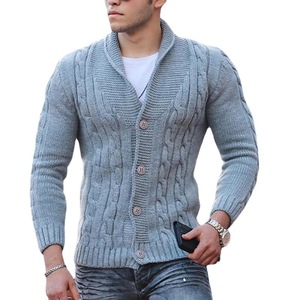 Cárdigan de <span class=keywords><strong>Hombre</strong></span>, Acrílico, Manga Larga, Corte Ajustado, con Cuello Camisero, Nueva Colección Otoño/Invierno |   Comercio transfronterizo para artículos |   Color Sólido - Product Image 5