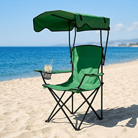 Chaise de camping pliable CE pour l'extérieur avec auvent réglable UPF 50+ et porte-gobelet, chaise inclinable portable pour le camping