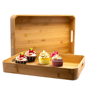 Best Selling Bamboo Food Meals Eating Trays Rectangular Natural Bamboo Trays with Handles