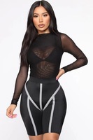 Bikini ketat satu potong seksi musim panas pakaian renang pesta pantai lengan panjang jaring tembus pandang menggoda