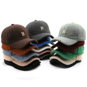Topi bisbol wol domba R huruf R, topi luar ruangan musim gugur dan musim dingin untuk pria dan wanita, topi runcing