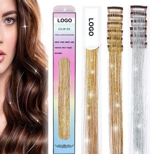 Extensions de cheveux scintillantes avec paillettes, 6 pièces, 24 pouces, logo personnalisé, faciles à clipser, pour des mèches de fête brillantes - Product Image 1