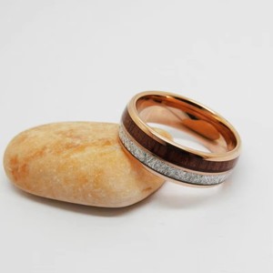 Bague de mode Poya en tungstène bombé de 6 mm et 8 mm, plaquée or rose, avec incrustation <span class=keywords><strong>imitation</strong></span> météorite et <span class=keywords><strong>bois</strong></span>, pour mariage, fiançailles ou cadeau - Product Image 5