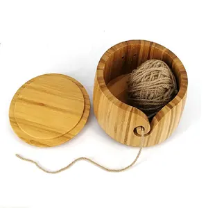 wholesale eco friendly Notionsland bamboo wooden wool yarn bowl for knitting crocheting with lid