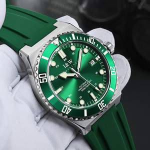 Montre automatique de plongée I&W CARNIVAL avec bracelet en caoutchouc vert lumineux, mouvement mécanique sportif pour homme - Product Image 5