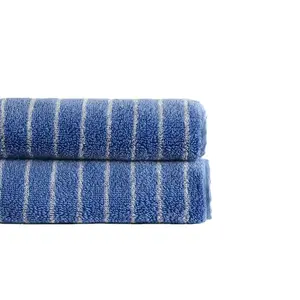 Factory Sale Terry Pile Fabric Yarn-dyed Combed Cotton Blue Wide Stripe Face Towel Bath Towel For Washing