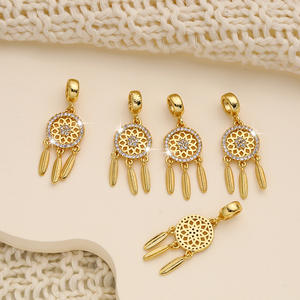 18K Micro-set de color alto atrapasueños colgante de Tres Plumas DIY Material hecho a mano pulsera collar Accesorios - Product Image 2