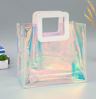 Sac cadeau autoportant en PVC transparent recyclé avec poignée, impression sérigraphique personnalisée, pour boutique de mode et vente au détail